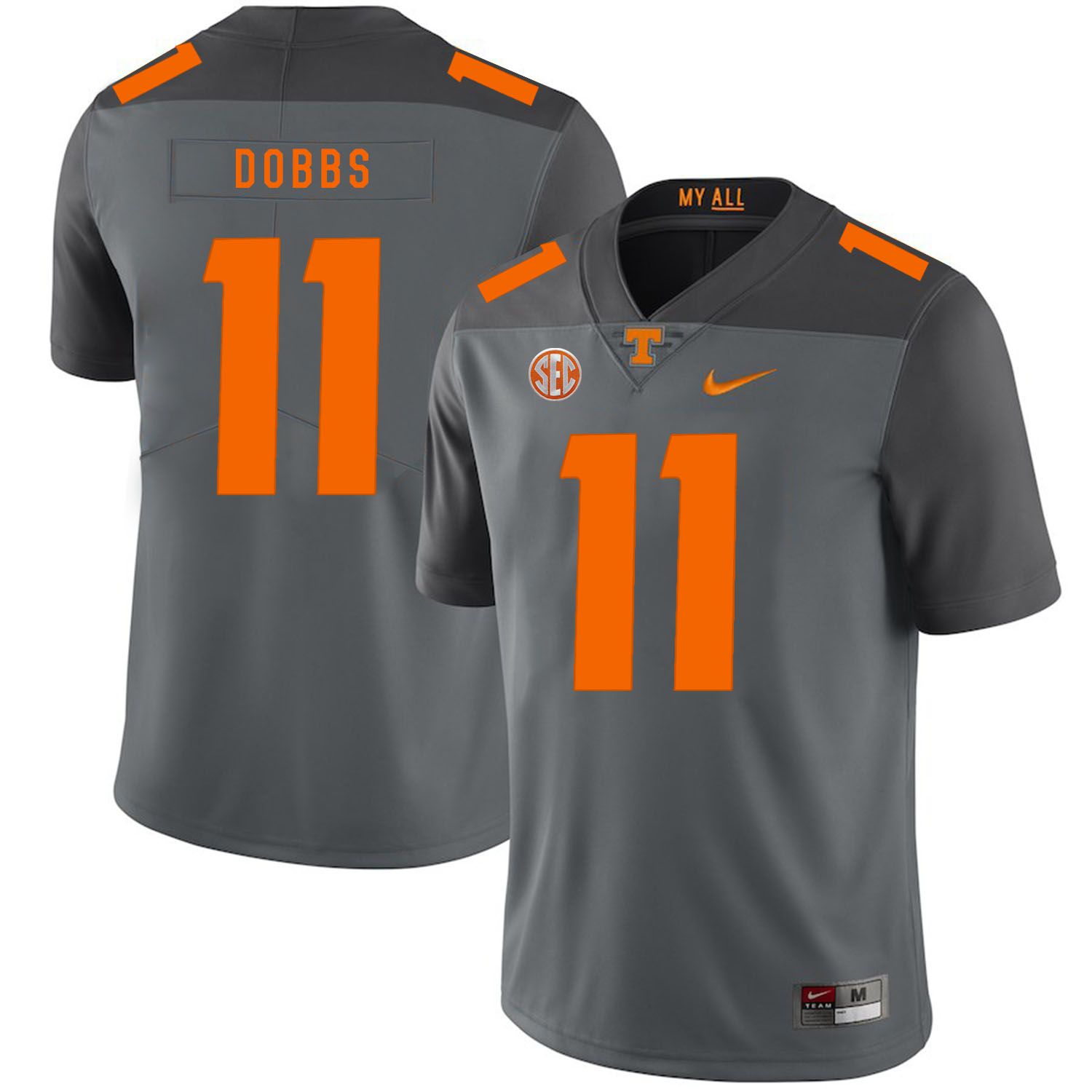 Men Tennessee Volunteers 11 Dobbs Grey Customized NCAA Jerseys